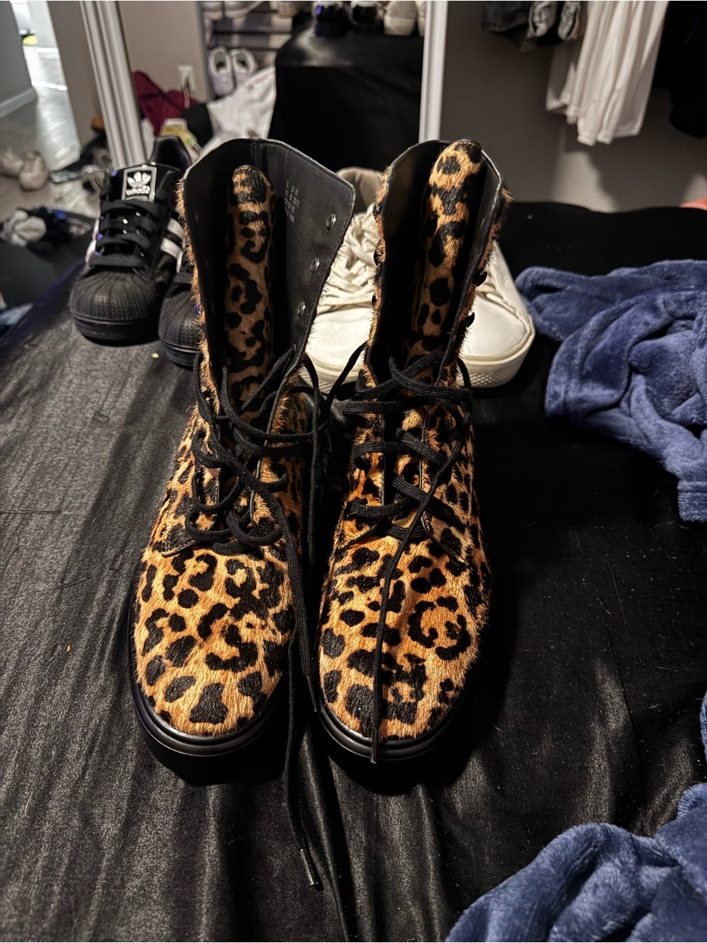 NWOT Womens Leopard Print Lace-Up Boots - Black & Brown